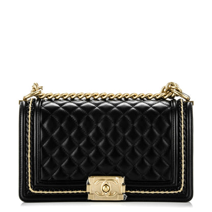 Chanel Lambskin Quilted Medium Chain Detail Boy Flap Black 1 of 7
