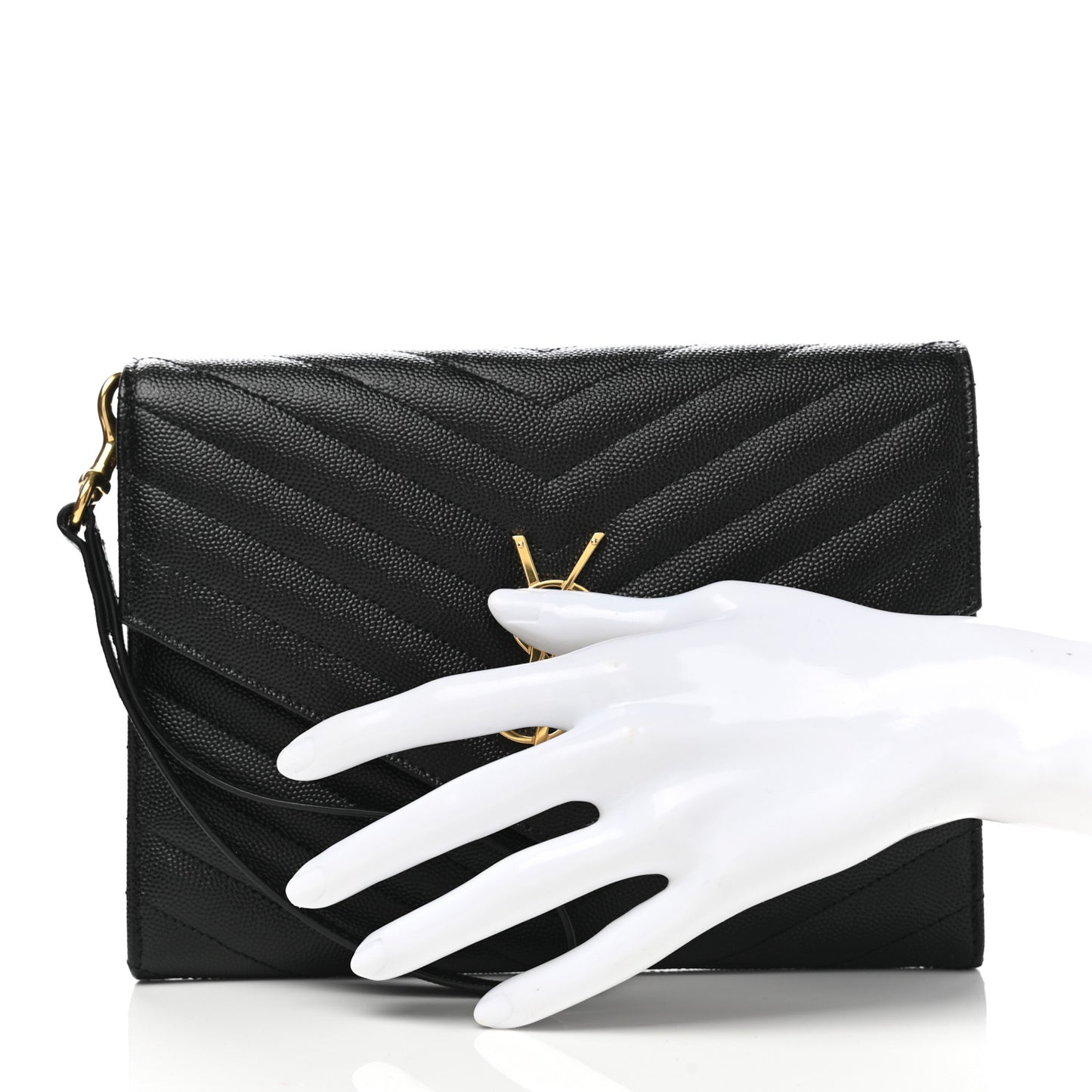 Grain De Poudre Matelasse Chevron Monogram Envelope Clutch Black