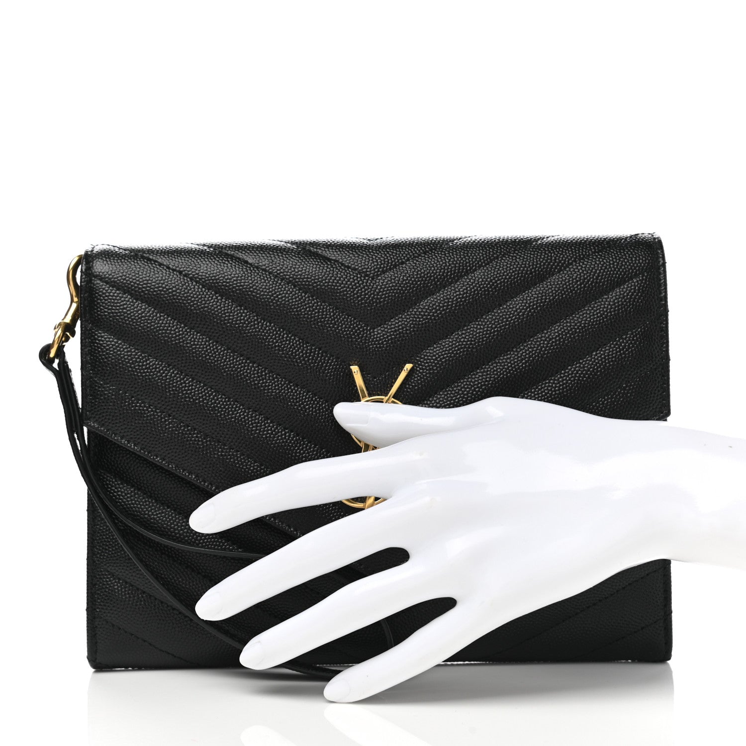 Saint Laurent Grain De Poudre Matelasse Chevron Monogram Envelope Clutch Black 3 of 8