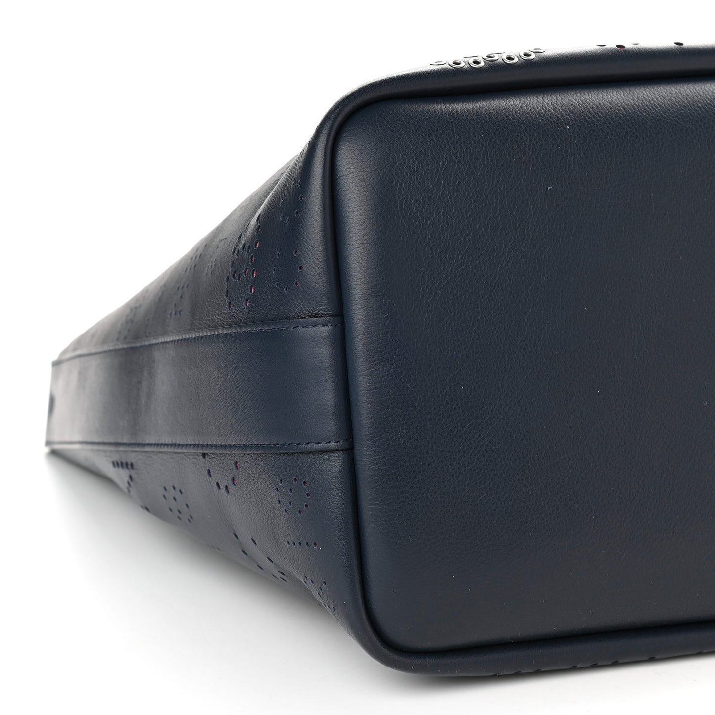 Calfskin Tweed Small Logo Eyelets Shopping Tote Navy Blue