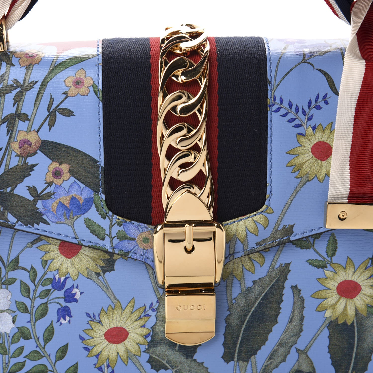 Gucci Shangai Calfskin Web New Flora Small Sylvie Shoulder Bag Azure 10 of 10