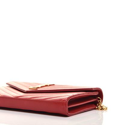 Saint Laurent Grain De Poudre Matelasse Chevron Monogram Chain Wallet New Red 8 of 12