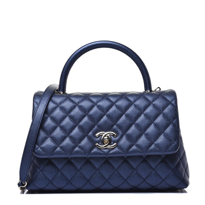 Chanel Iridescent Caviar Quilted Small Coco Handle Flap Dark Blue 1 of 9