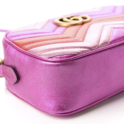 Gucci Laminated Nappa Matelasse Small GG Marmont Chain Shoulder Bag Fuxia Rosso Rosa 6 of 11