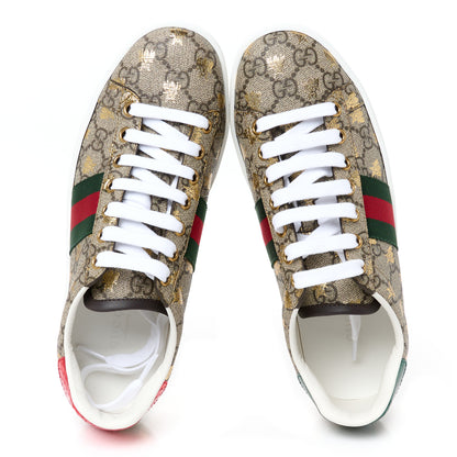 Gucci GG Supreme Monogram Bees Ayers Web Womens Ace Sneakers 37 Beige Oro Green Red 2 of 11