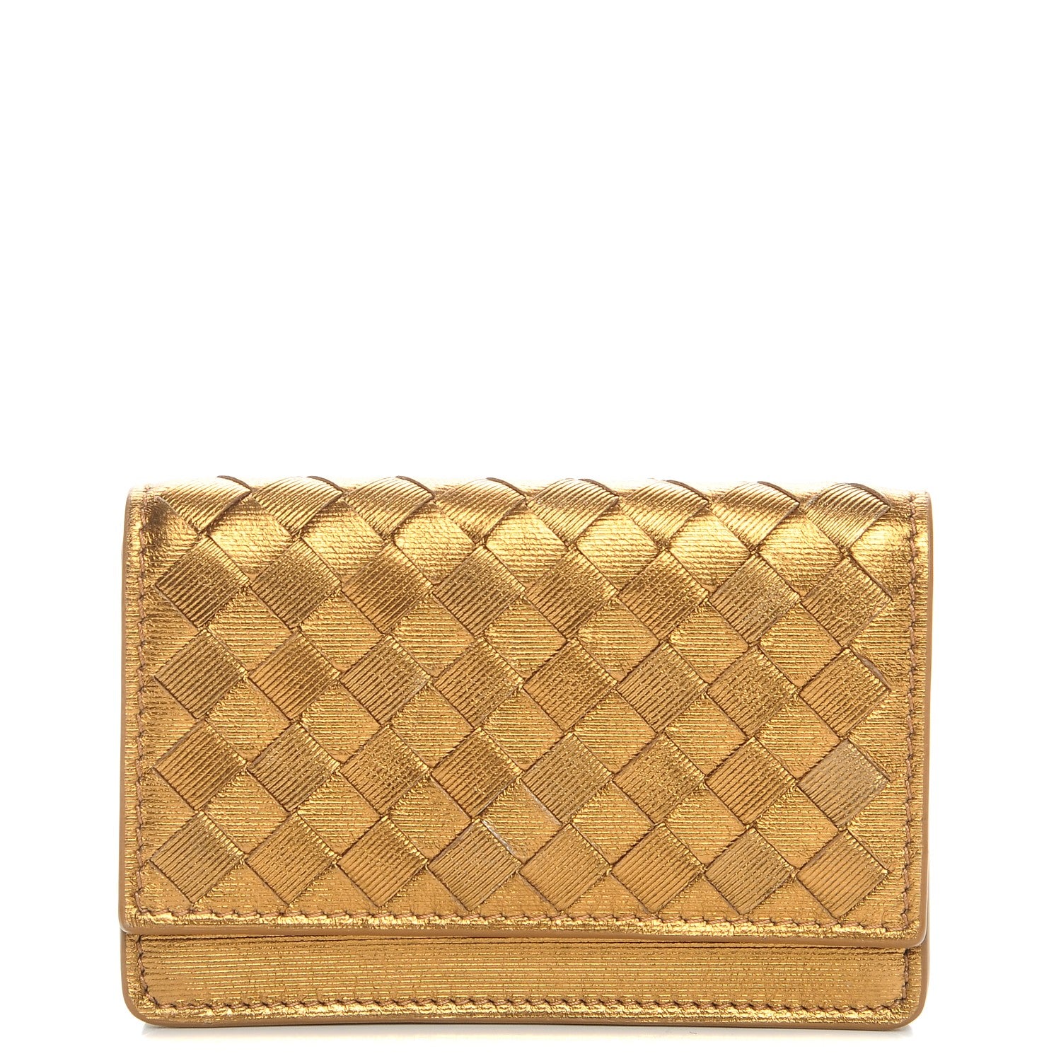 Bottega Veneta Metallic Intrecciato Grosgrain Card Case Dark Gold 1 of 7