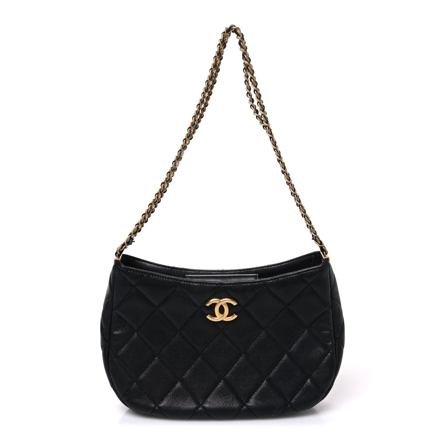 Caviar Quilted Triple Chain Hobo Black