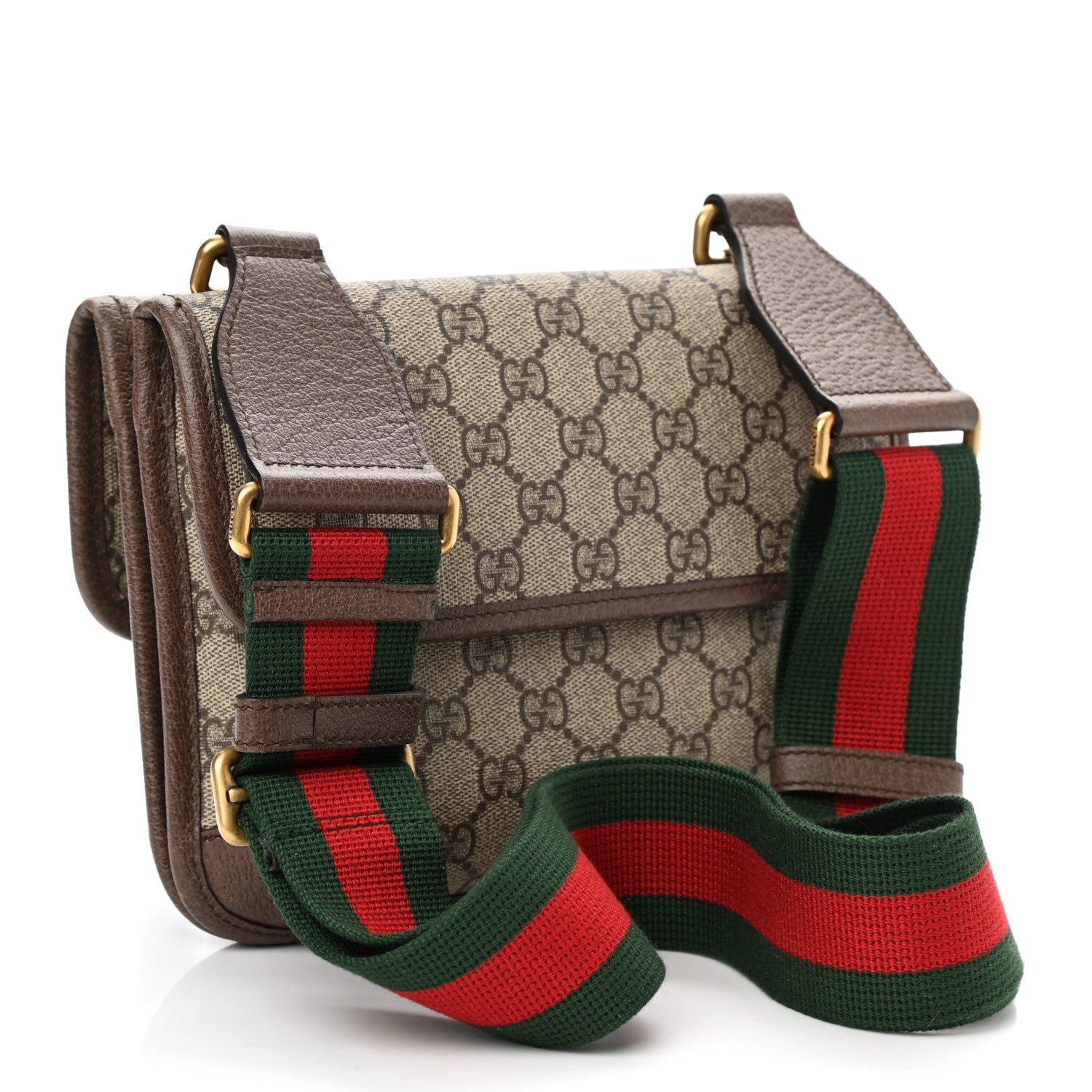 Gucci GG Supreme Monogram Web Small Neo Vintage Double Flap Messenger Bag Beige New Acero 2 of 7