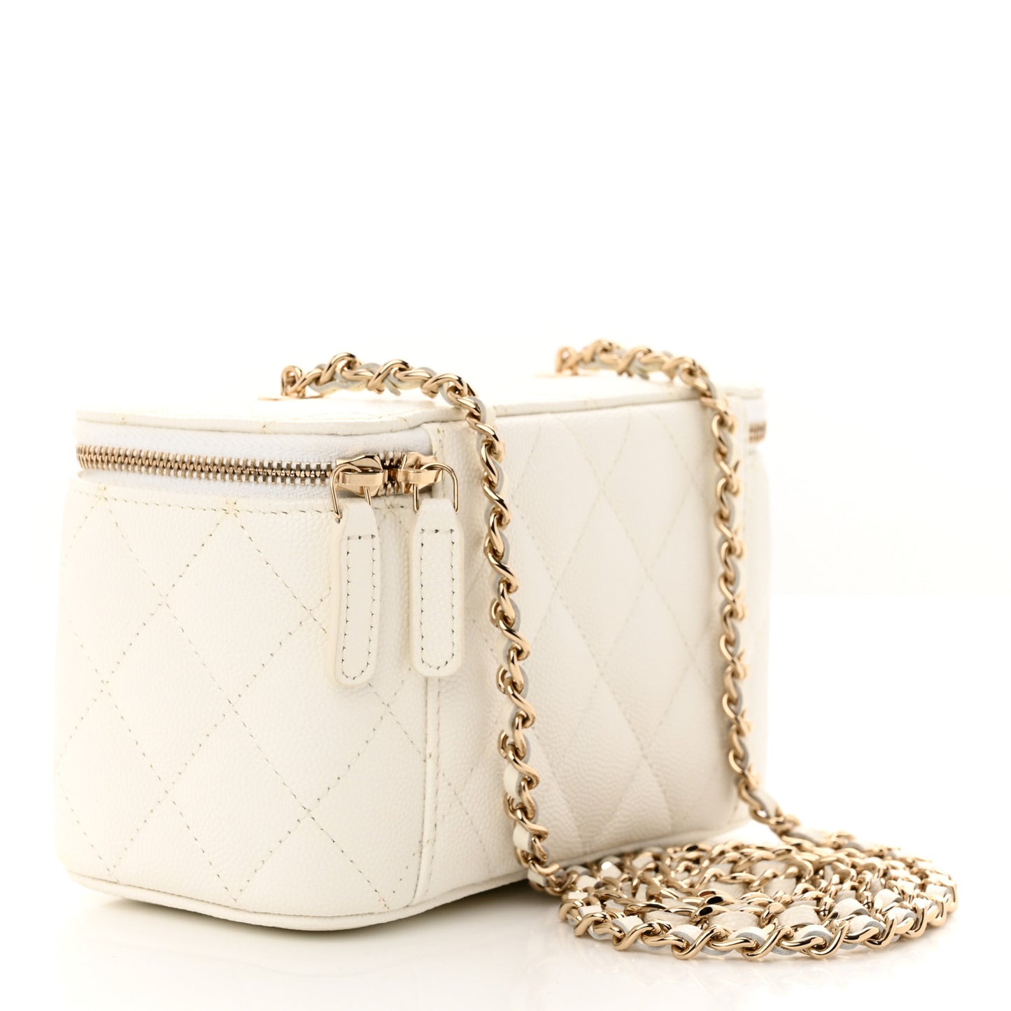 Caviar Quilted Small Vanity Case With Chain White