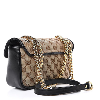 Gucci Monogram Matelasse Diagonal Mini GG Marmont Shoulder Bag Beige Black 3 of 10
