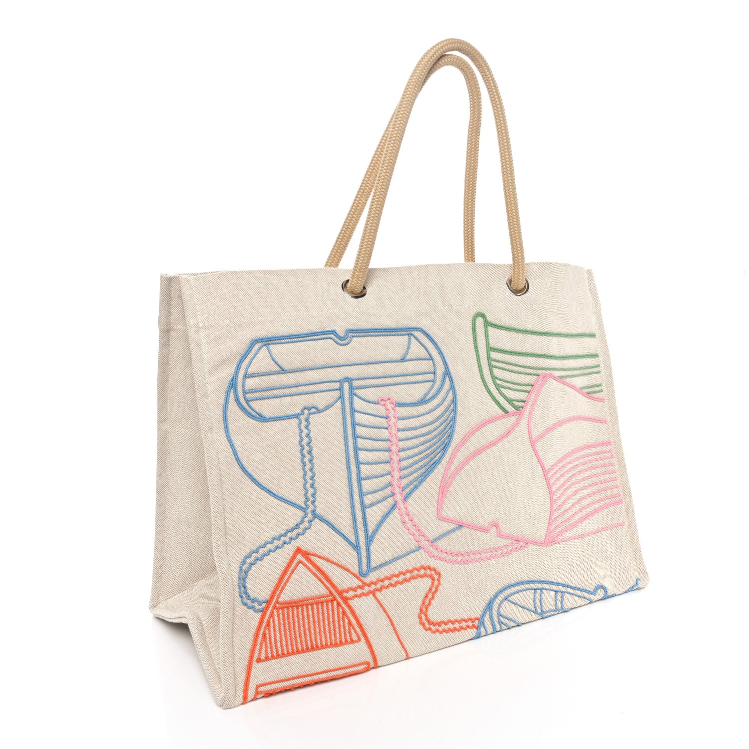 Hermes H Canvas Embroidered Thalassa Beach Bag Multicolor 2 of 9