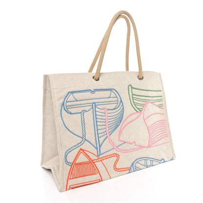 Hermes H Canvas Embroidered Thalassa Beach Bag Multicolor 2 of 9