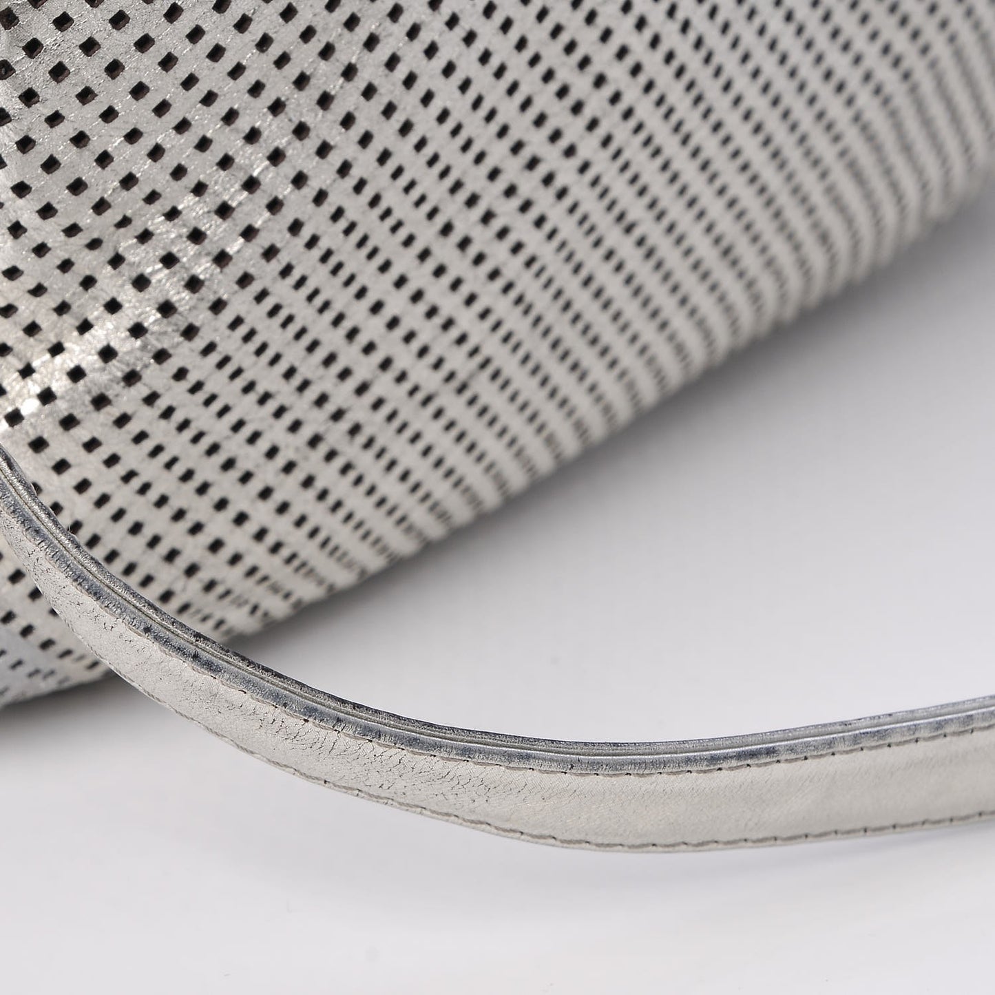 Metallic Glazed Calfskin Perforated Medium Rodeo Drive Tote Silver