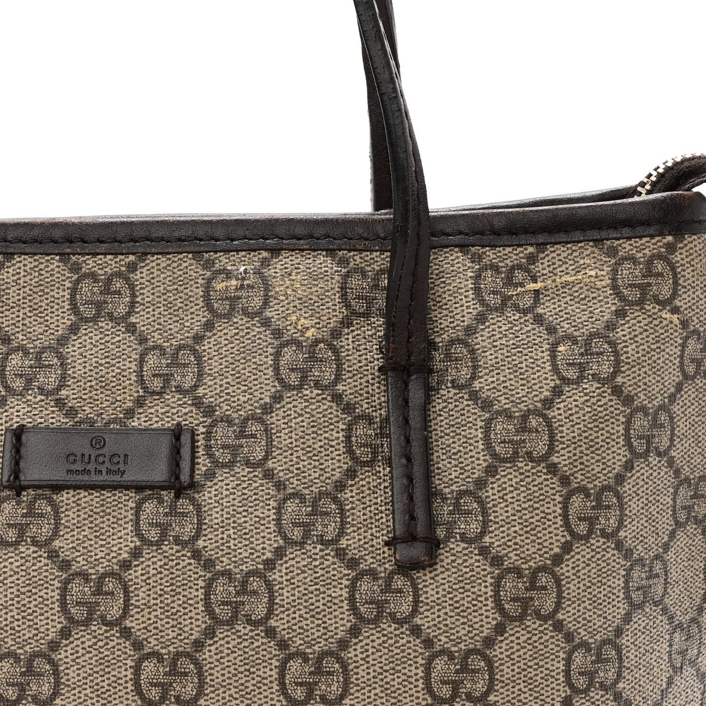 GG Supreme Monogram Small Zippered Tote Dark Brown