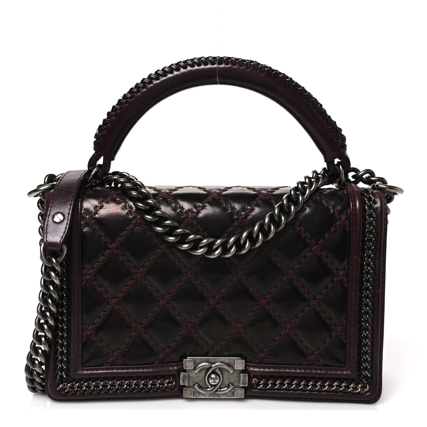 Chanel Goatskin Quilted New Medium Boy Handle Flap Burgundy 1 of 10