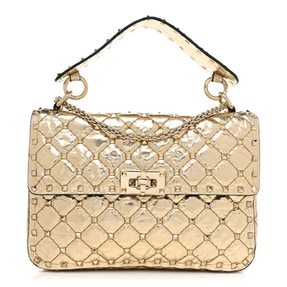 Valentino Garavani Metallic Wrinkled Lambskin Medium Rockstud Spike Shoulder Bag Mekong 1 of 12