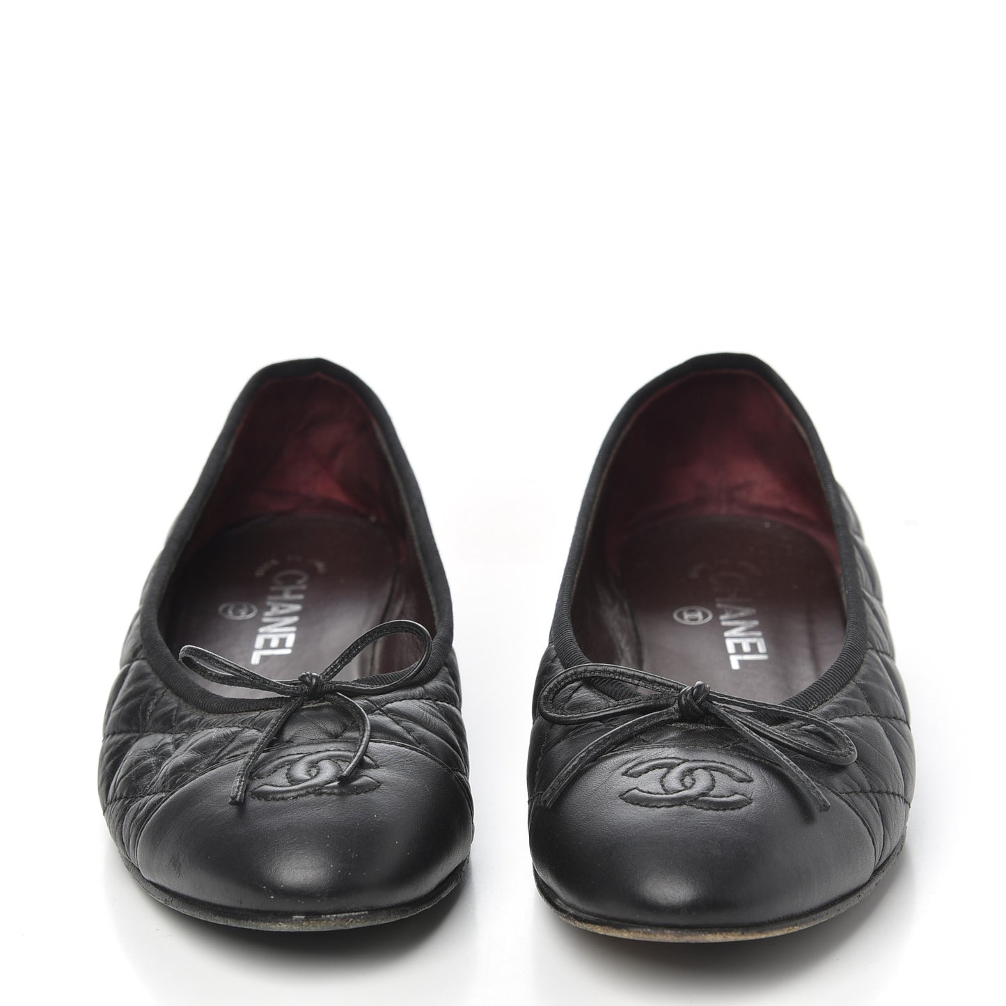 Aged Calfskin Quilted CC Cap Toe Ballerina Flats 38.5 Black