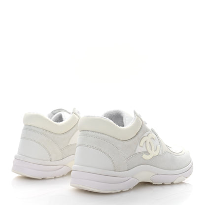 Chanel Suede Calfskin Fabric CC Sneakers 38.5 White 4 of 8