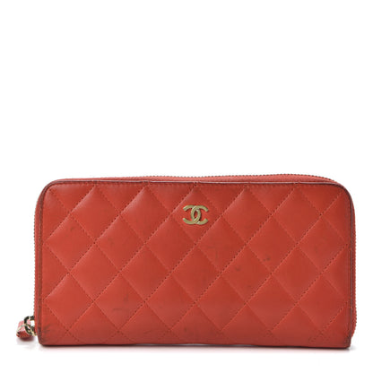 Chanel Lambskin Quilted Large Gusset Zip Around Wallet Red 1 of 12