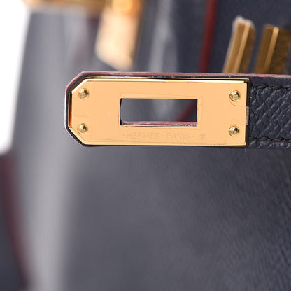 Hermes Epsom Contour Birkin 25 Bleu Indigo Rouge H 16 of 34