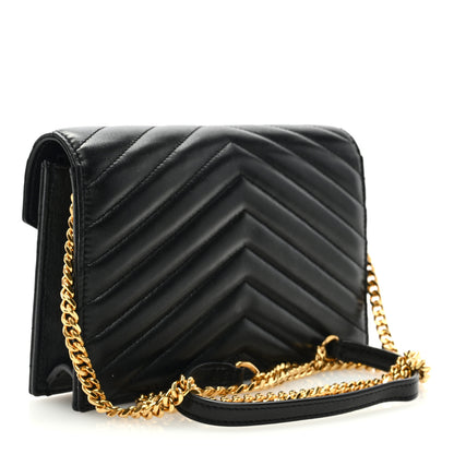 Saint Laurent Matelasse Chevron Monogram Envelope Chain Wallet Black 3 of 8