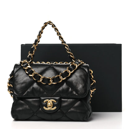 Chanel Lambskin Quilted Small Chain Top Handle Flap Black 11 of 11