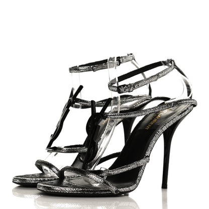 Saint Laurent Metallic Calfskin Cassandra 110 Ankle Strap Sandals 38.5 Argento 3 of 11