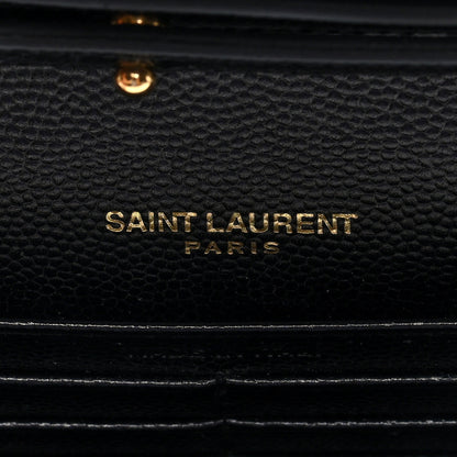 Saint Laurent Grain De Poudre Matelasse Chevron Monogram Chain Wallet Black 6 of 9