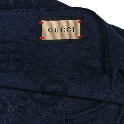 Gucci Silk Jacquard GG Monogram Fringe Scarf Blue 3 of 4