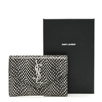 Saint Laurent Calfskin Lambskin Snakeskin Embossed Small Monogram Envelope Wallet Black White 9 of 9