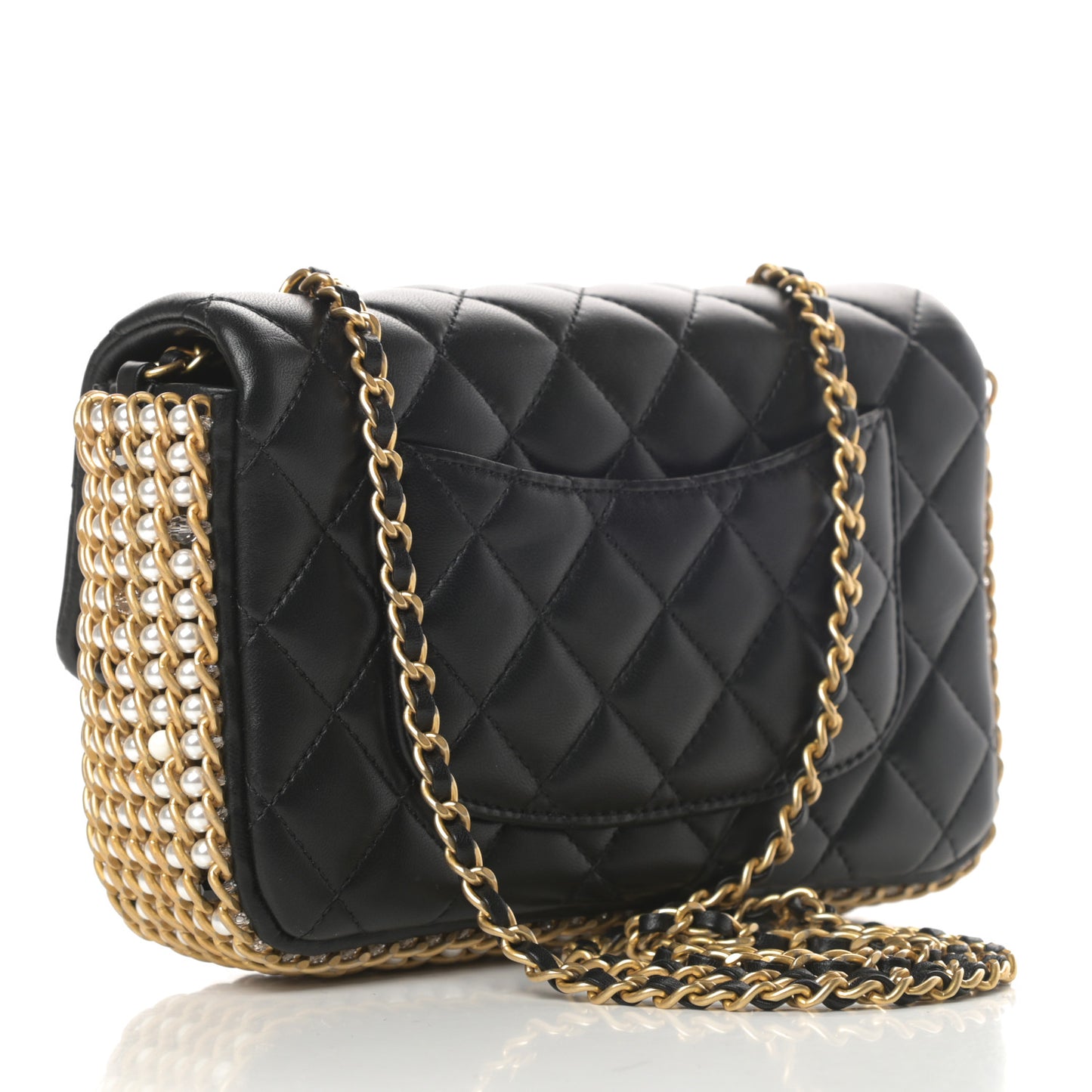 Lambskin Quilted Mini River of Pearls Flap Bag Black