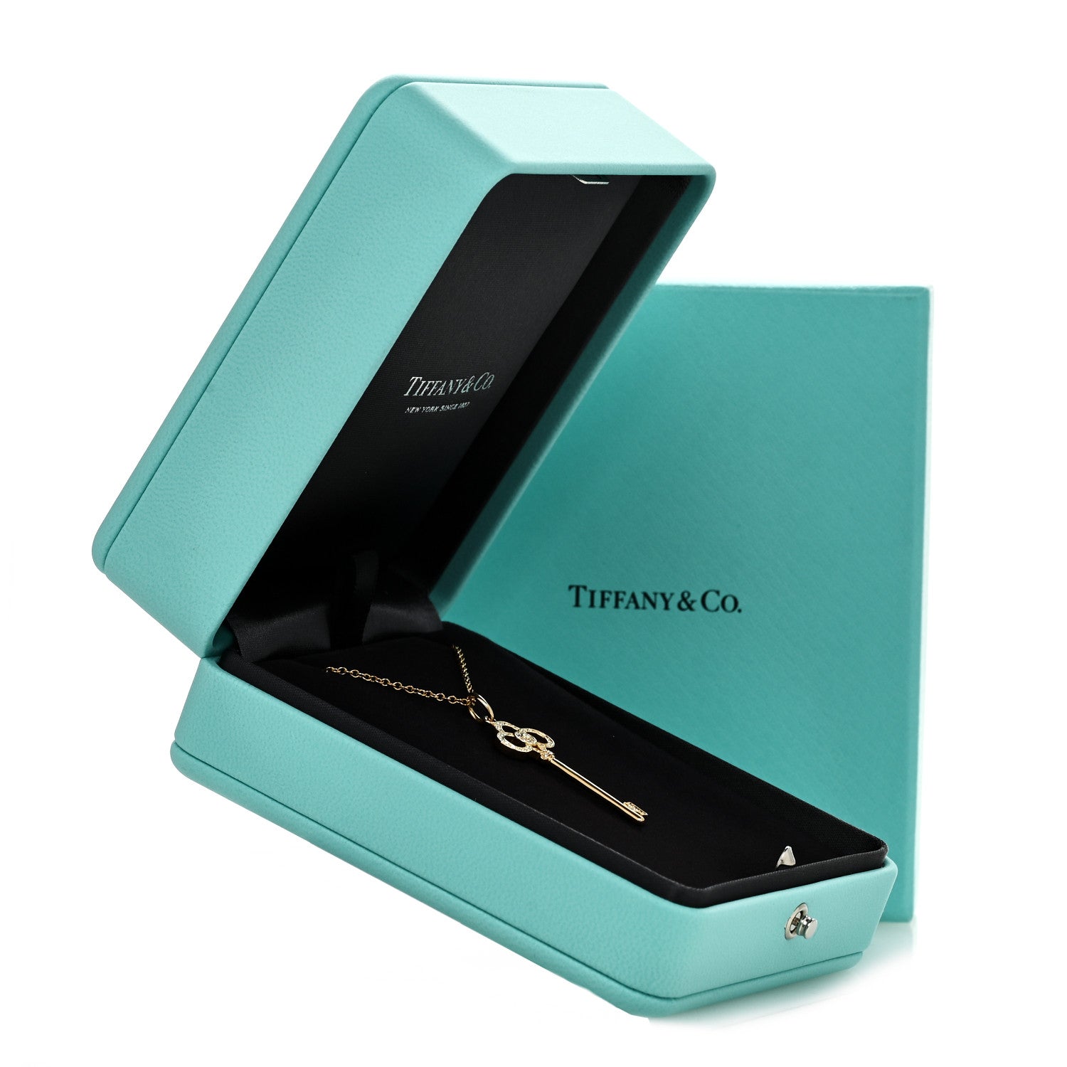 Tiffany 18K Yellow Gold Diamond Crown Key Pendant Necklace 6 of 6