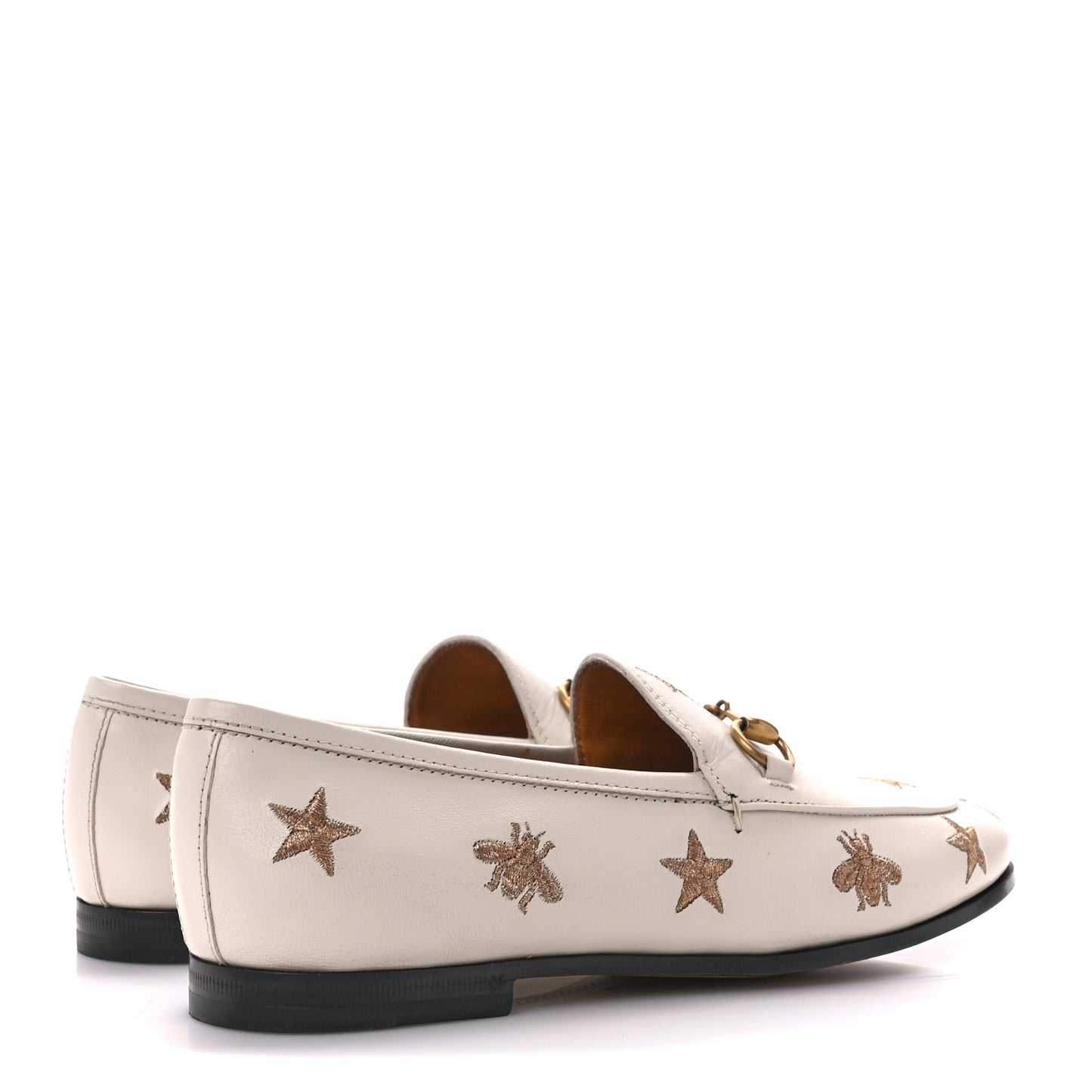 Goatskin Bee Star Embroidered Womens Jordaan Loafers 35.5 Mystic White
