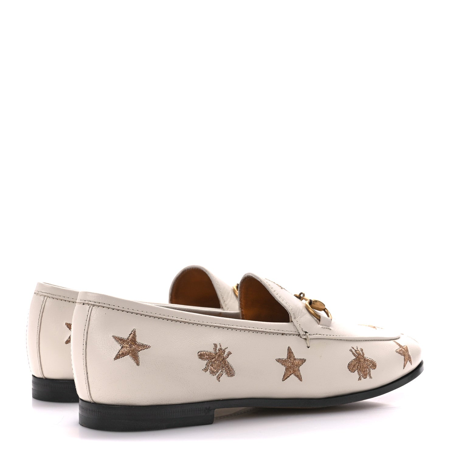 Gucci Goatskin Bee Star Embroidered Womens Jordaan Loafers 35.5 Mystic White 4 of 9