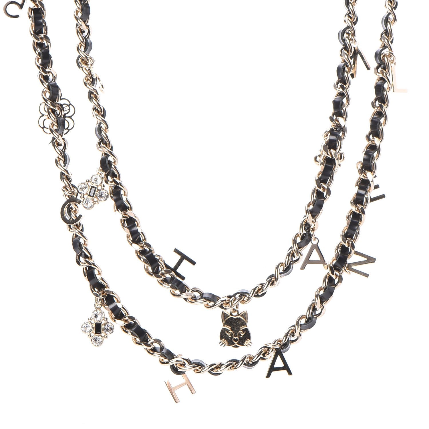 Chanel Lambskin CC Long Chain Necklace Black Gold 1 of 6