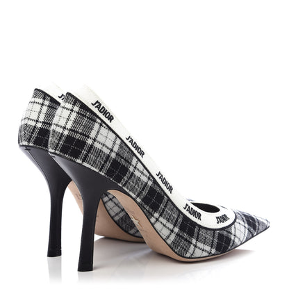 Christian Dior Canvas Ribbon Tartan Print Embroidered J'Adior 100mm Pumps 41 Black Off White 4 of 9