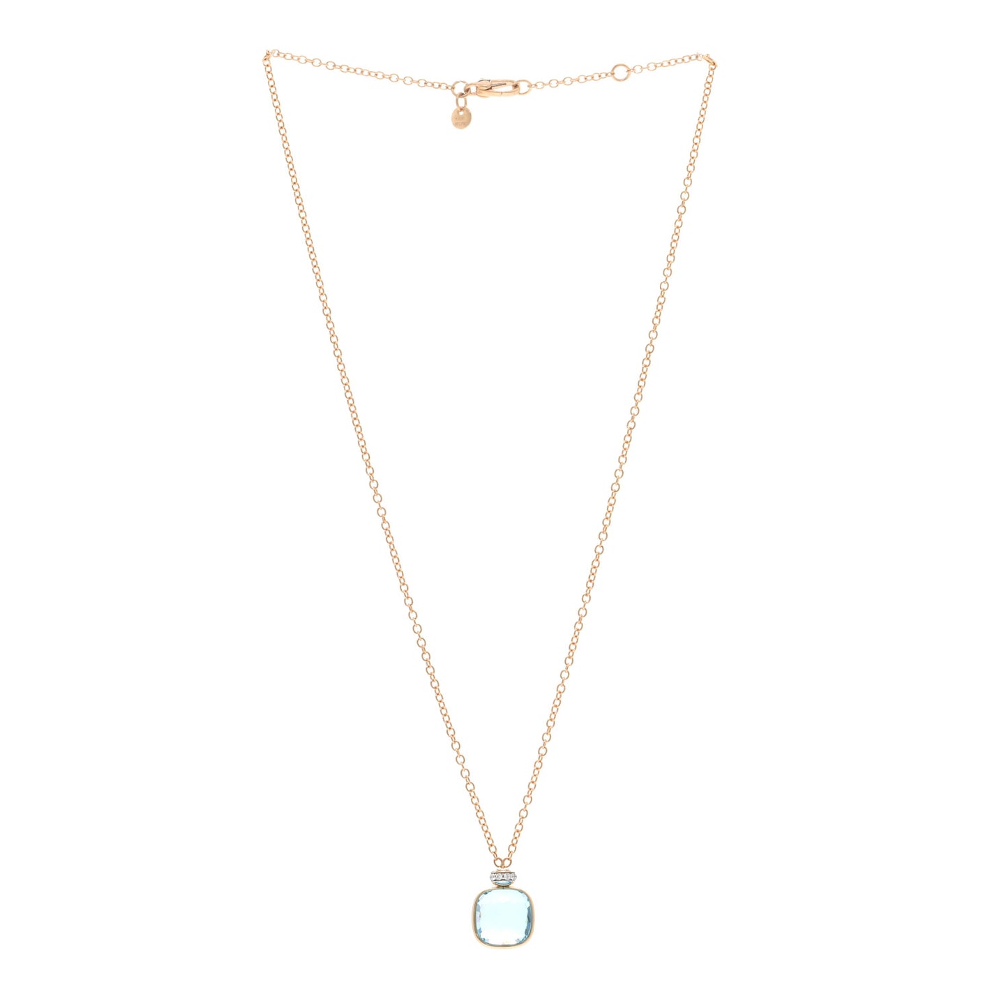 18K Rose Gold Diamond Blue Topaz Nudo Pendant Necklace