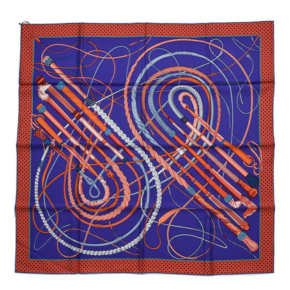 Hermes Silk Fouets et Badines Scarf 90 Ultra Violet Orange Gris Bleuete 1 of 4