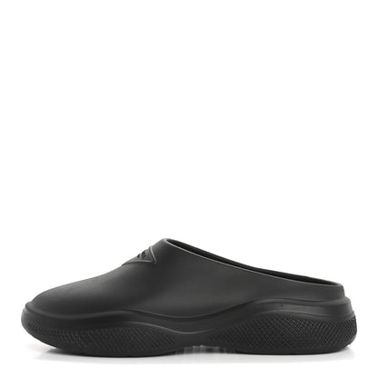 Prada Soft Mellow Rubber Triangle Logo Embossed Womens 25mm Mules 35 Black 1 of 9