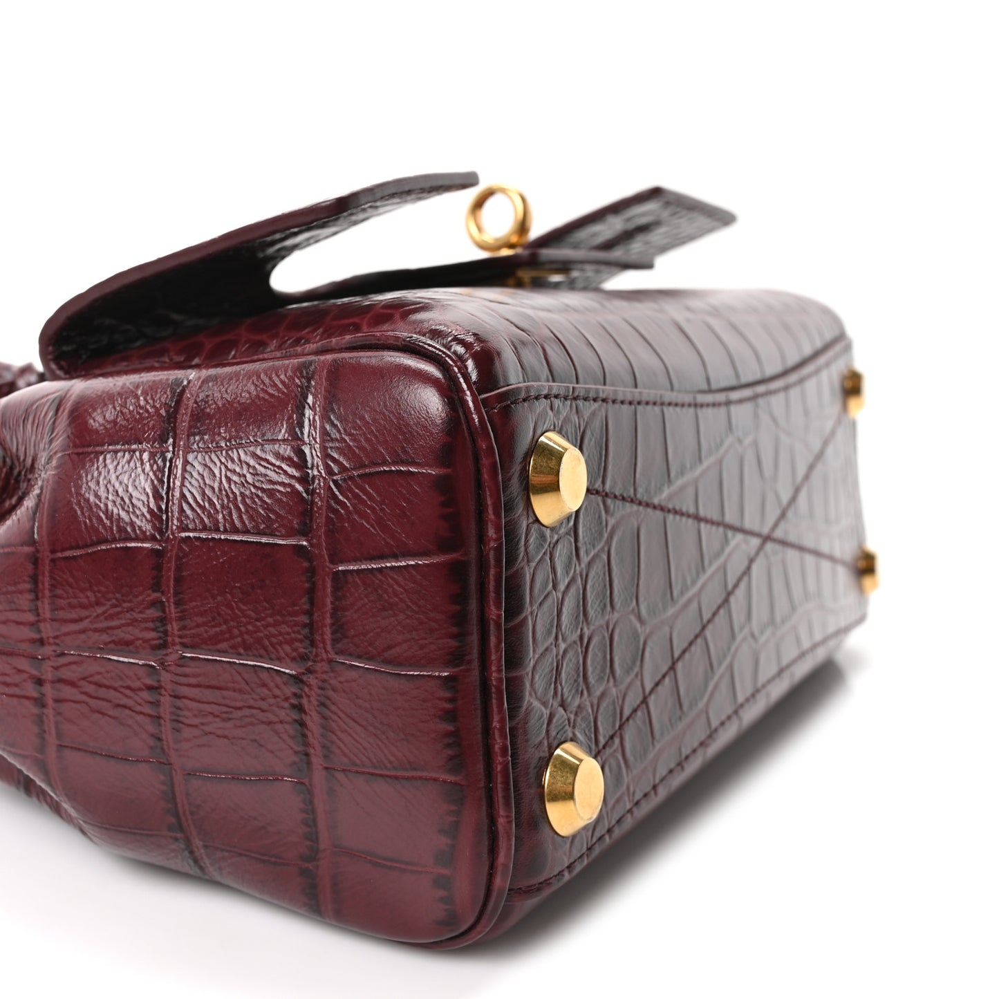 Calfskin Crocodile Embossed Mini Bel Air Carry All Bag Dark Burgundy