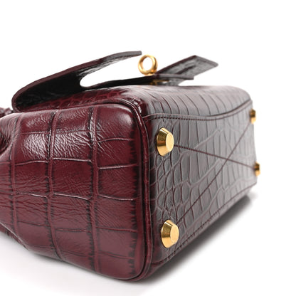 Balenciaga Calfskin Crocodile Embossed Mini Bel Air Carry All Bag Dark Burgundy 8 of 9
