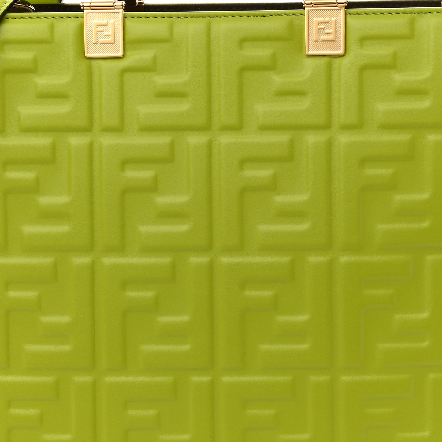 Vitello Plexiglass FF Embossed Medium Fendi Sunshine Shopper Tote Wasabi