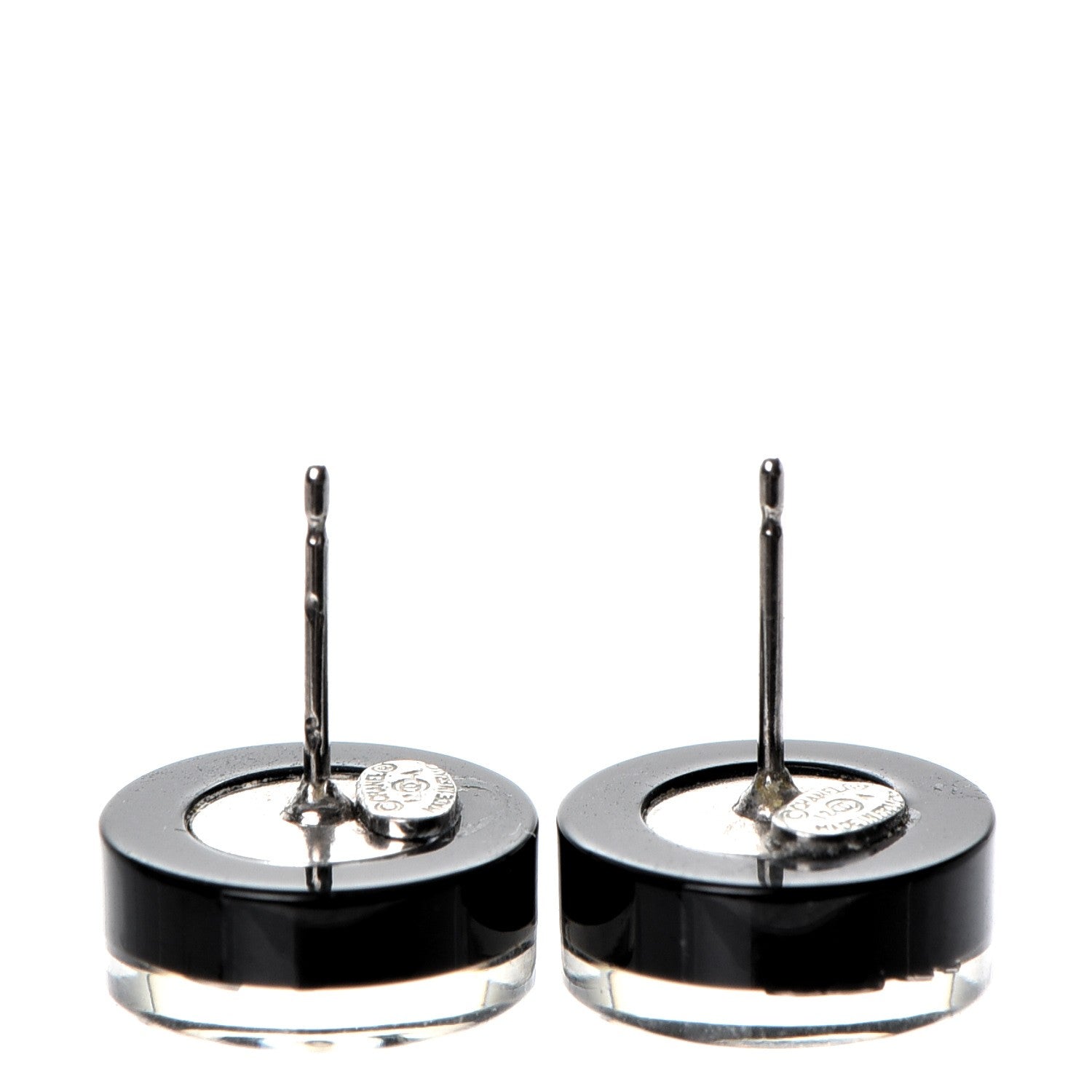 Chanel Resin CC Earrings Black Silver 3 of 5
