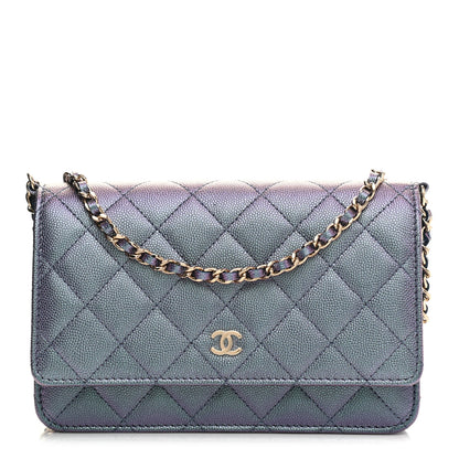 Chanel Iridescent Caviar Quilted Wallet On Chain WOC Dark Blue 1 of 12