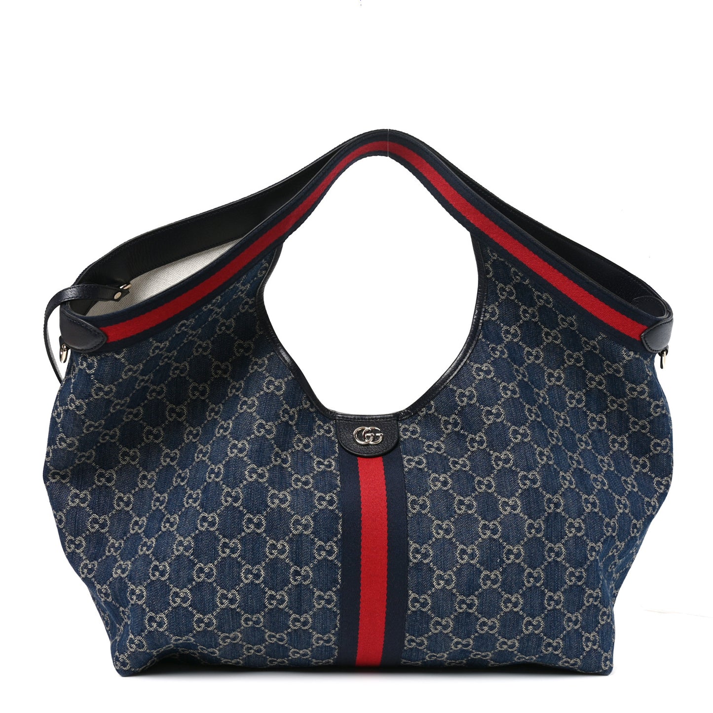 Denim GG Monogram Web Large Giglio Tote Blue