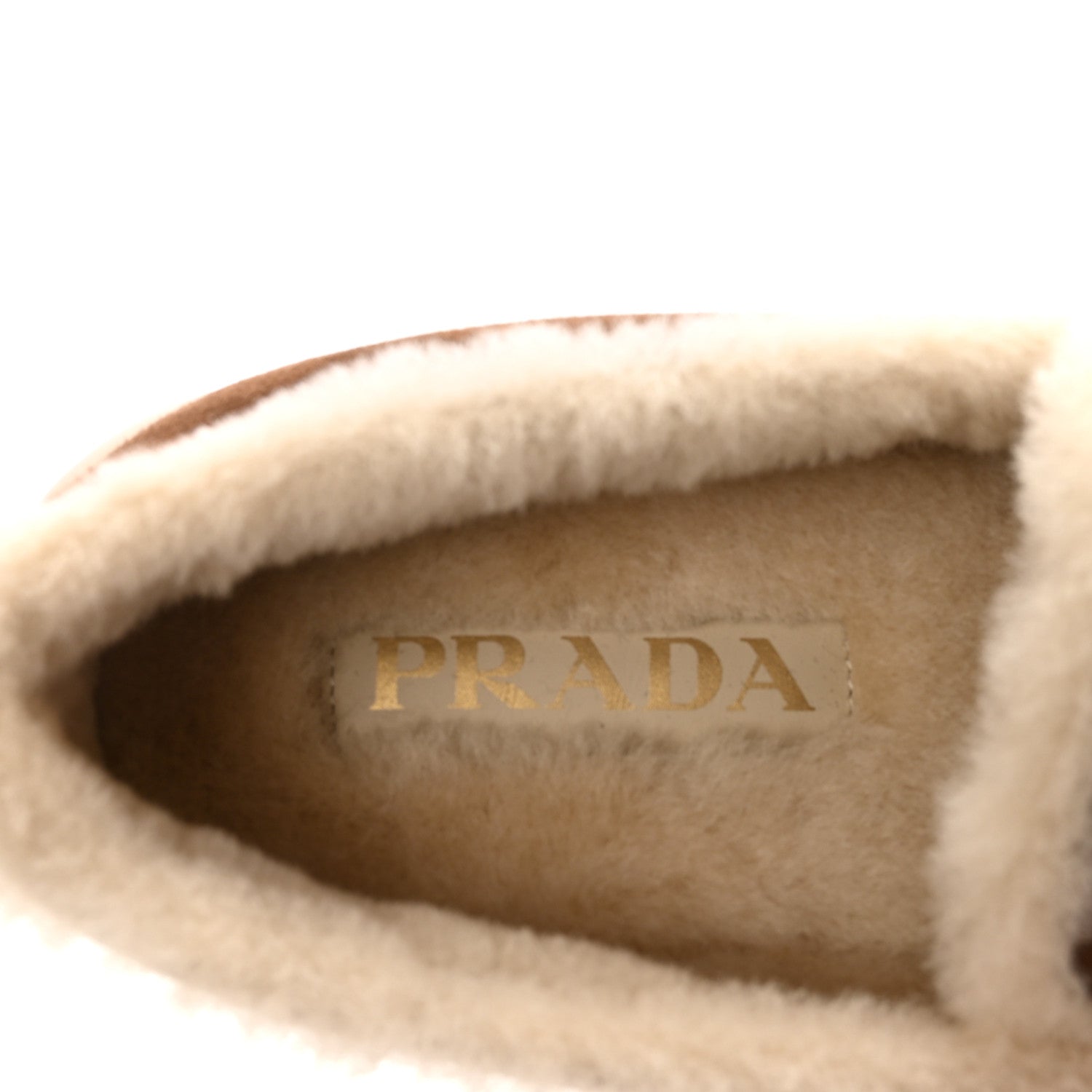 Prada Suede Shearling Triangle Logo Loafer 38.5 Cocoa Brown 8 of 9