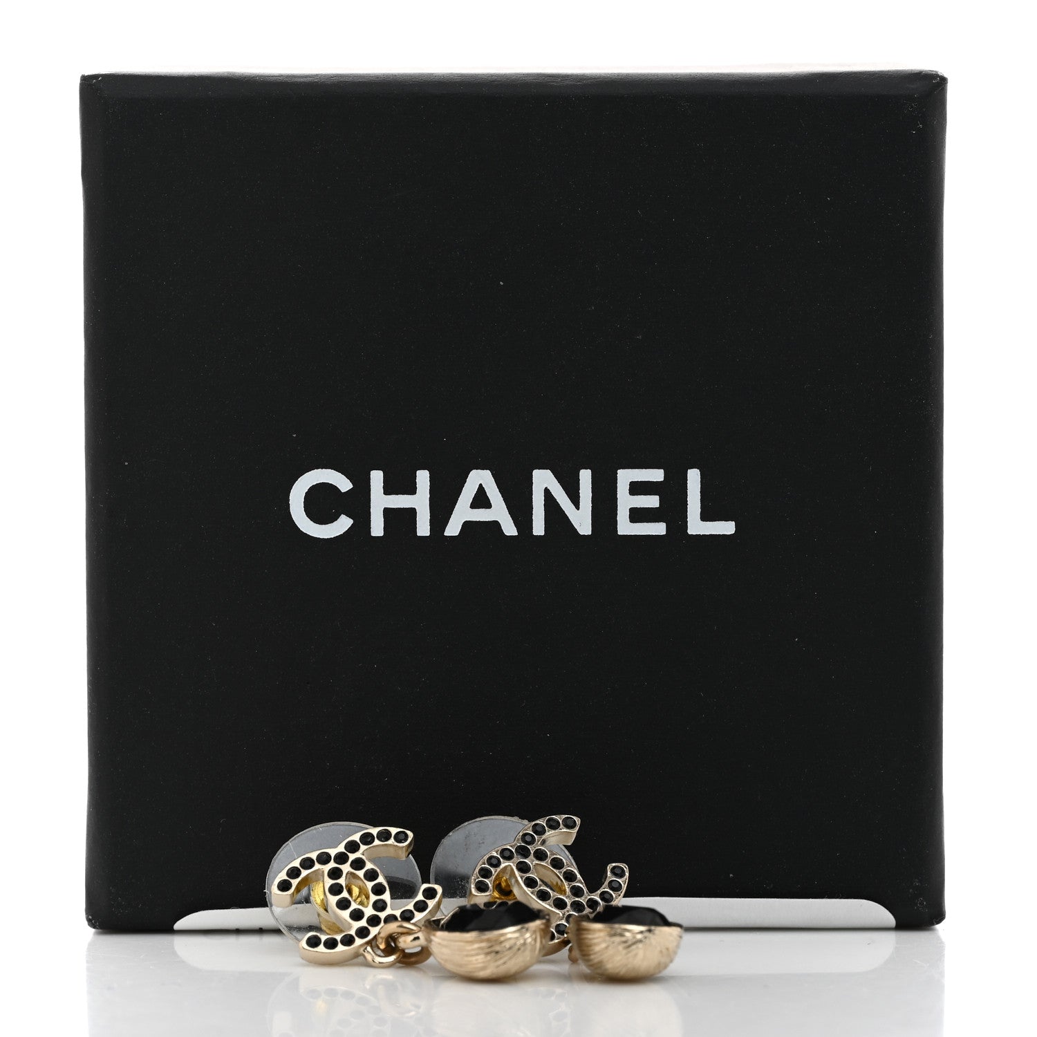 Chanel Crystal CC Teardrop Earrings Gold Black 4 of 5