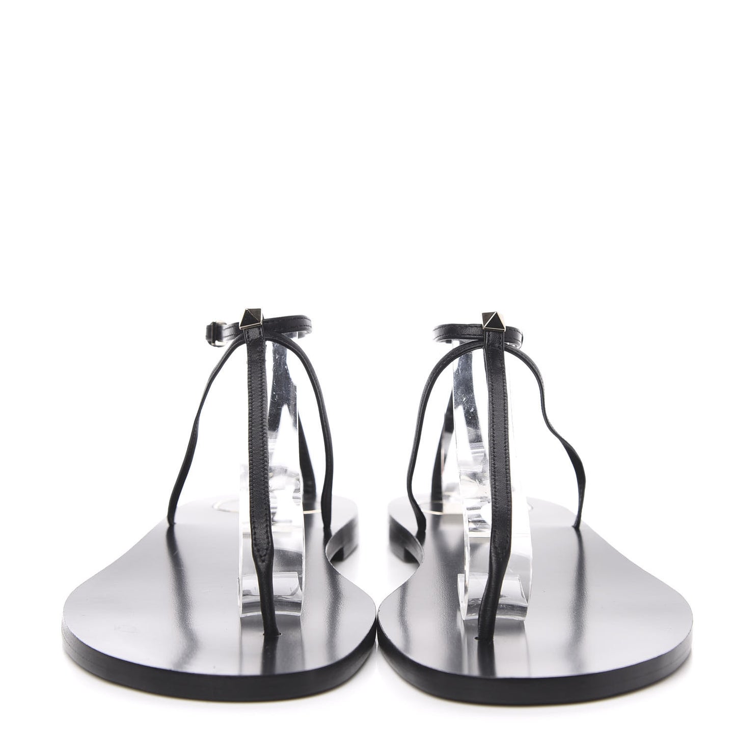 Calfskin Nude Rockstud T Strap Flat Thong Sandals 39 Black