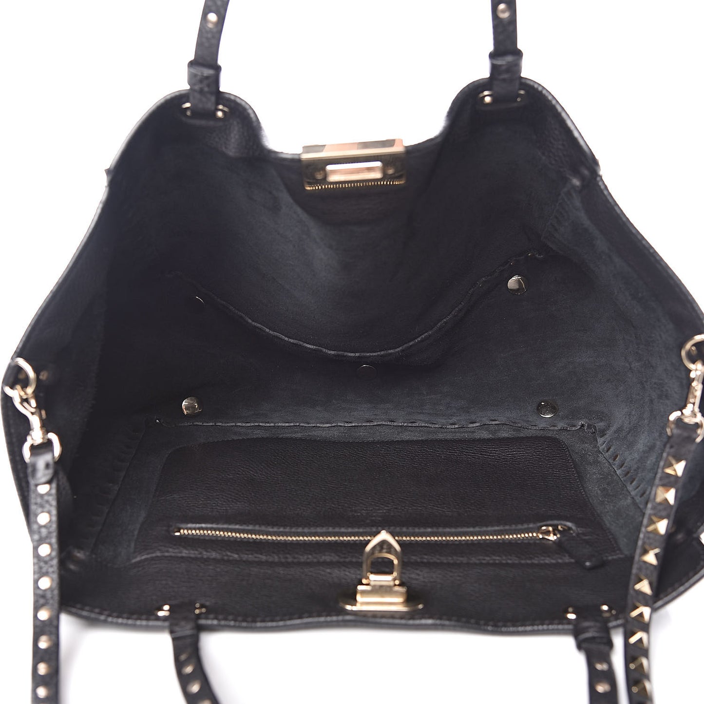 Pebbled Calfskin Medium Rockstud Tote Black