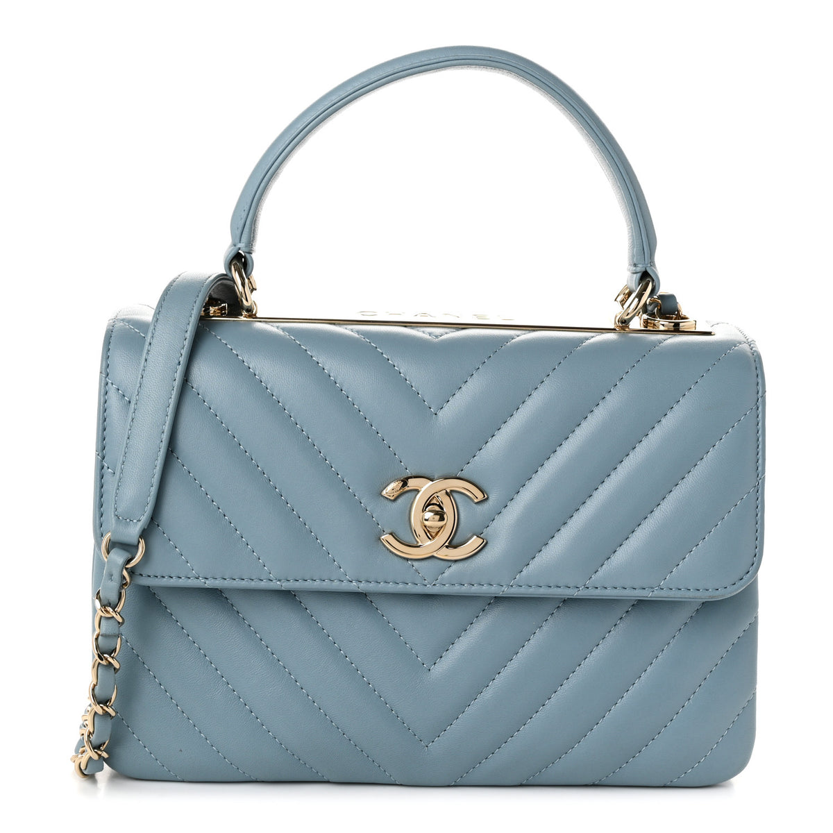 Chanel Lambskin Chevron Quilted Small Trendy CC Flap Dual Handle Bag Blue 1 of 10